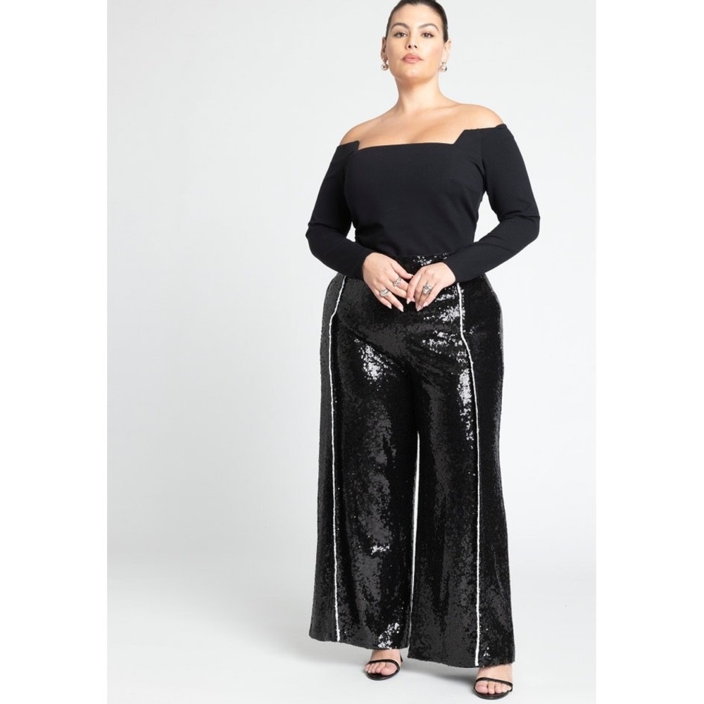 New Eloquii Women's Plus 16 Square Neck Off The Shoulder Top in Black
